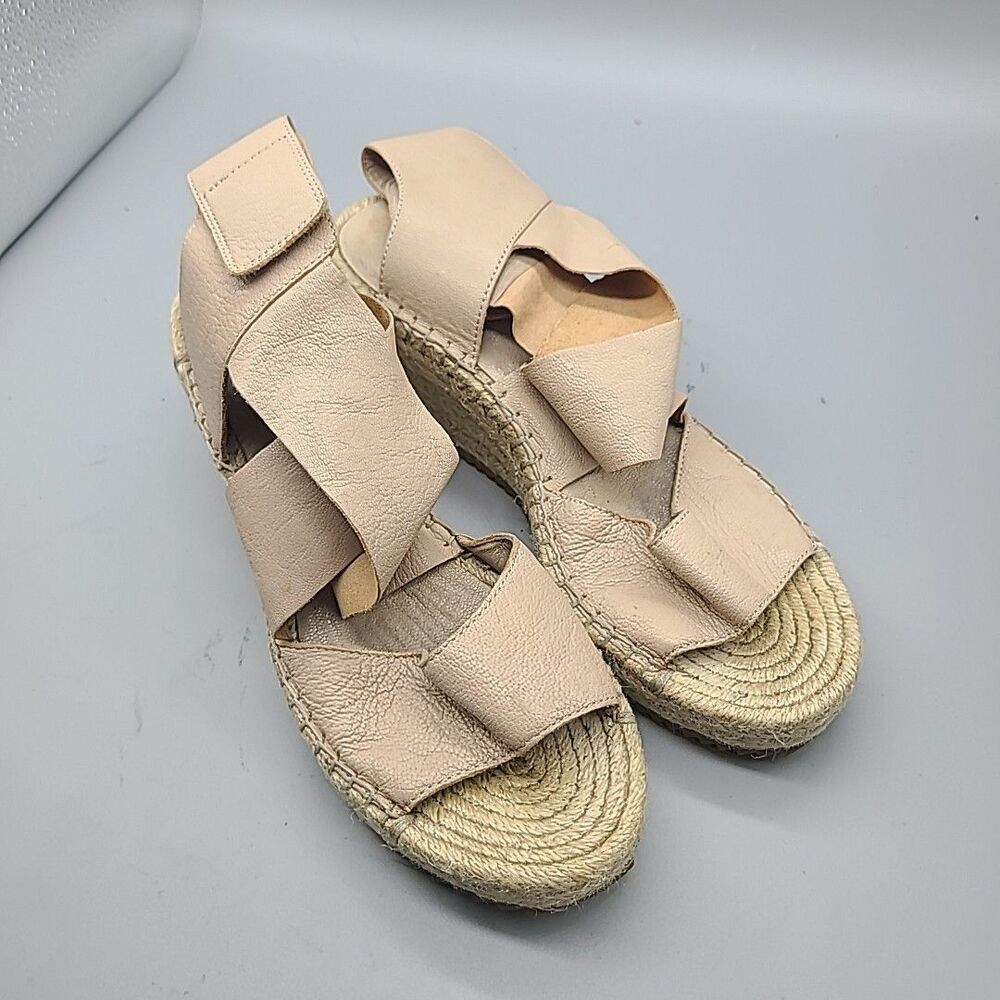 Eileen Fisher Women Willow Sandals taupe pink Leather Espadrille Wedge sz 8